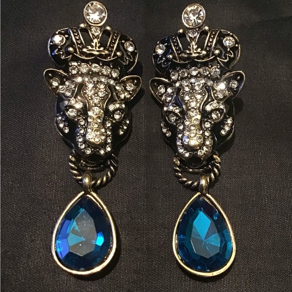 Rhinestone Leopards Knocker Earrings - Picture 2 of 2